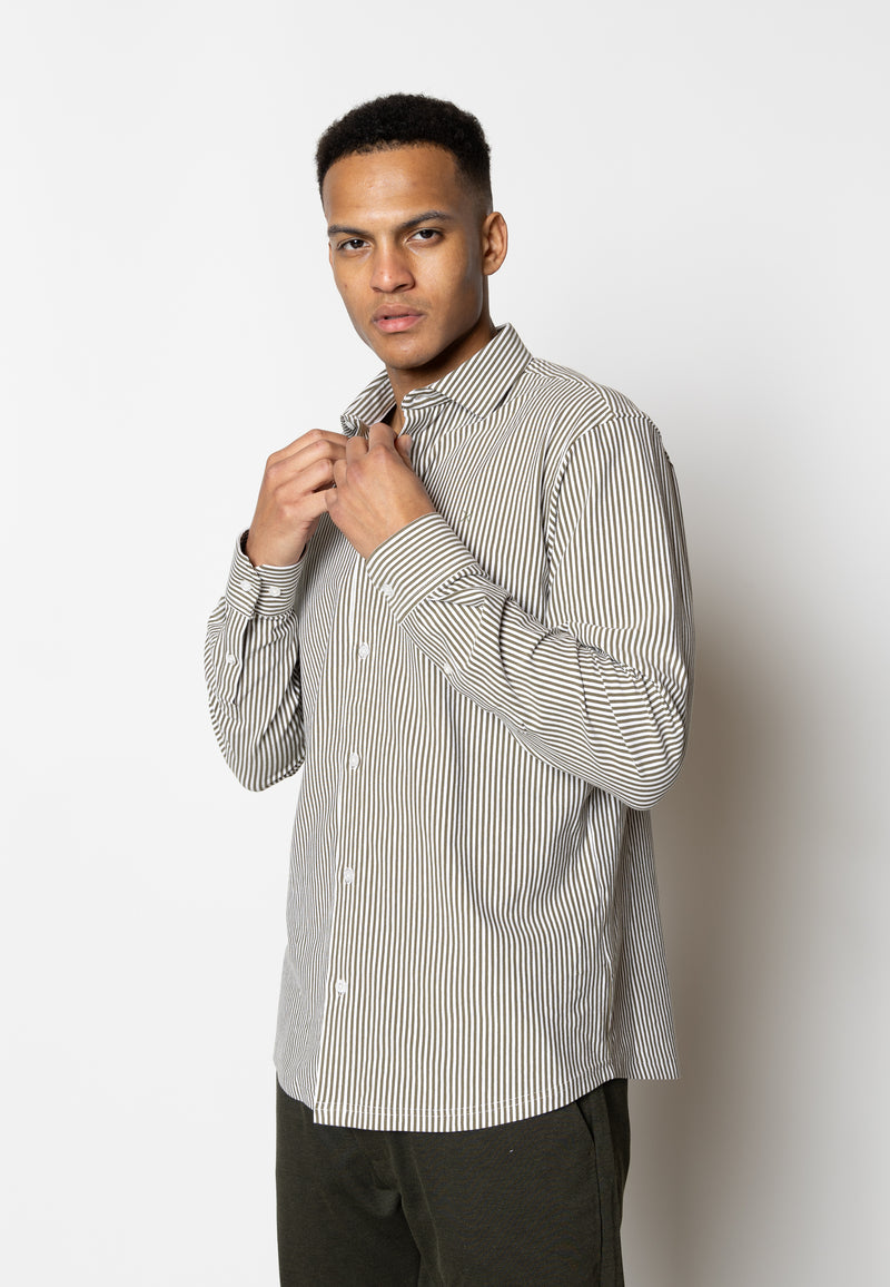 Clean Cut Copenhagen Clean formal striped shirt Skjorte L/S Army/White striped