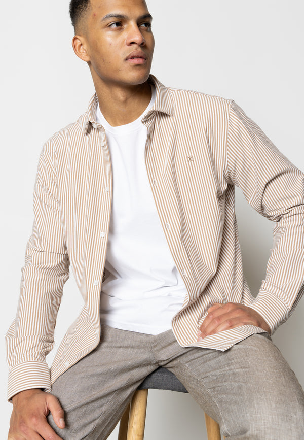 Clean Cut Copenhagen Clean formal striped shirt Skjorte L/S Warm Sand/White striped