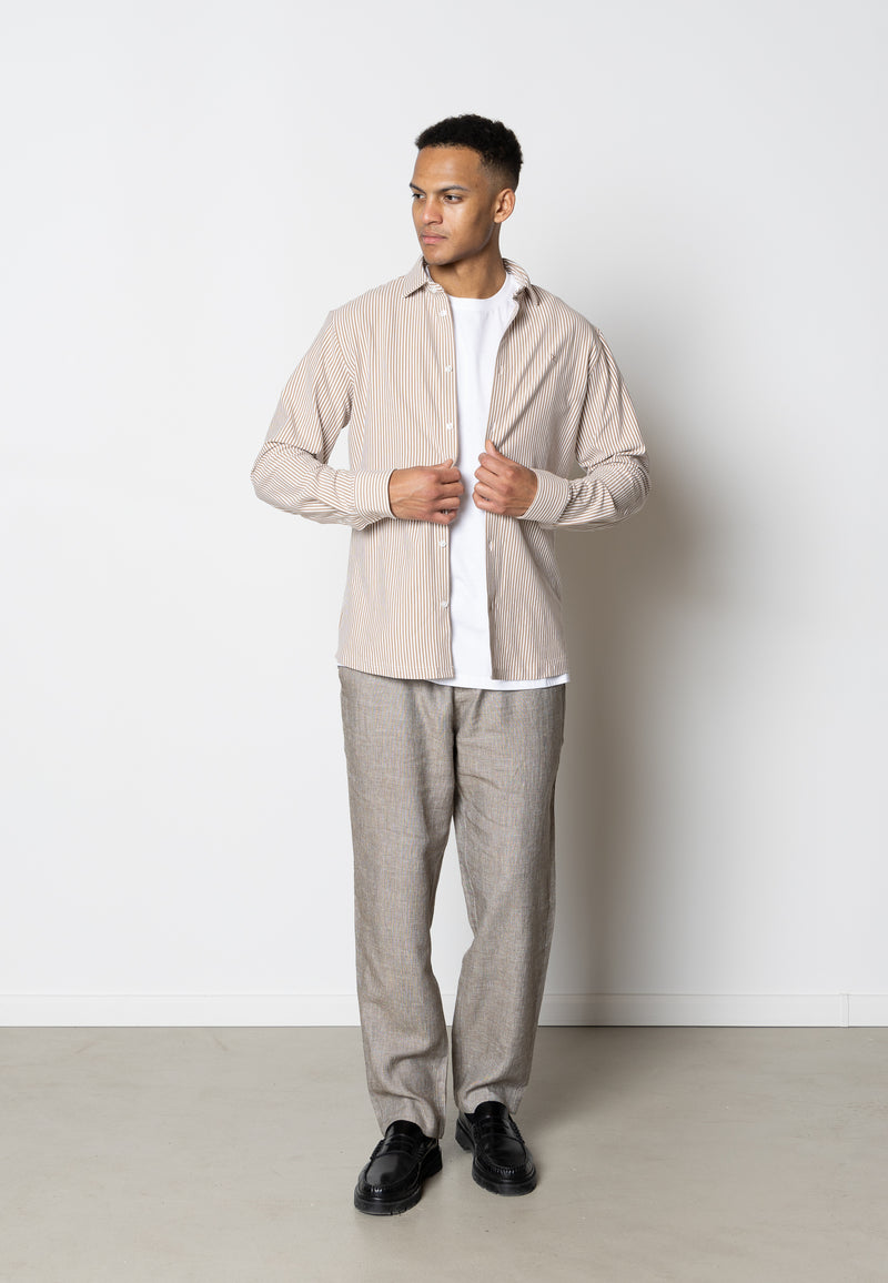 Clean Cut Copenhagen Clean formal striped shirt Skjorte L/S Warm Sand/White striped