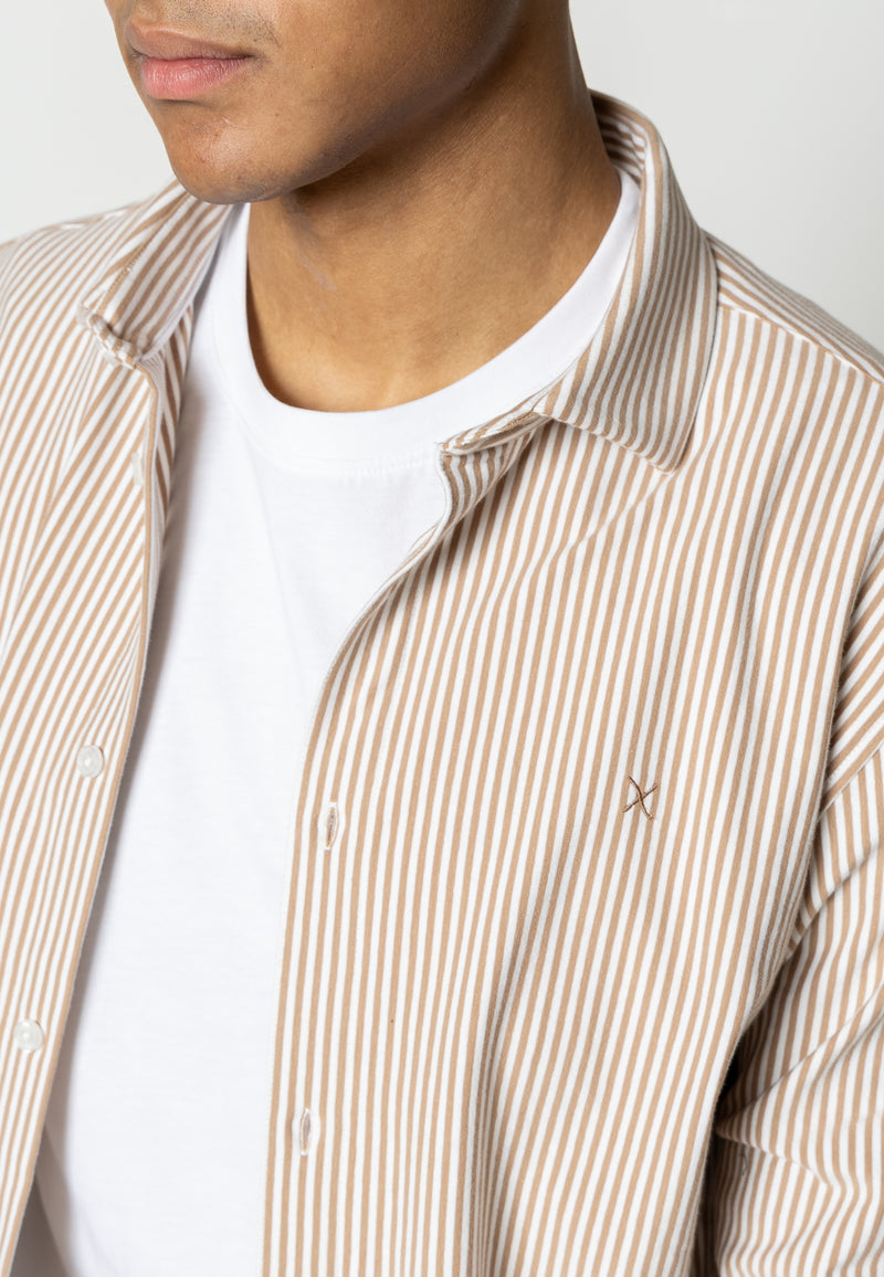 Clean Cut Copenhagen Clean formal striped shirt Skjorte L/S Warm Sand/White striped