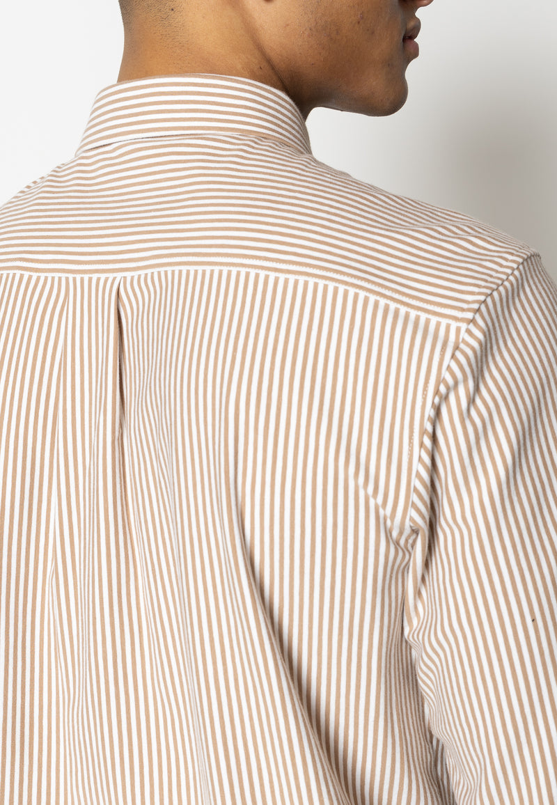 Clean Cut Copenhagen Clean formal striped shirt Skjorte L/S Warm Sand/White striped