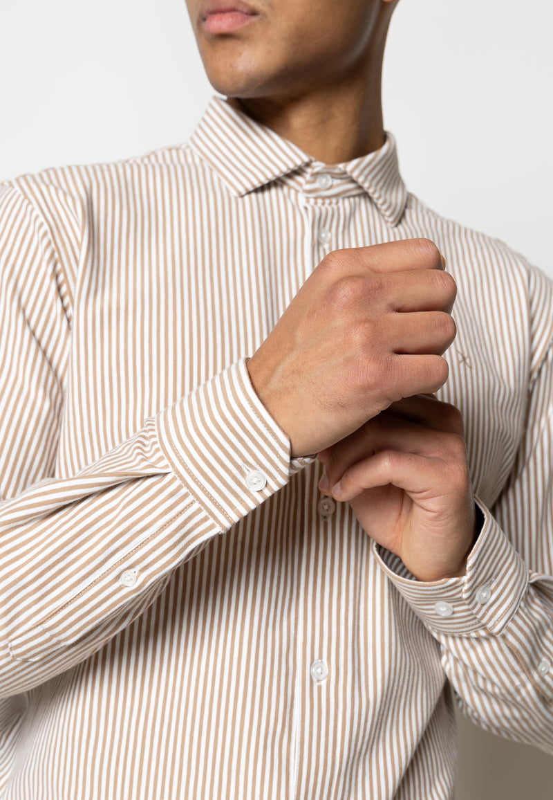 Clean Cut Copenhagen Clean formal striped shirt Skjorte L/S Warm Sand/White striped