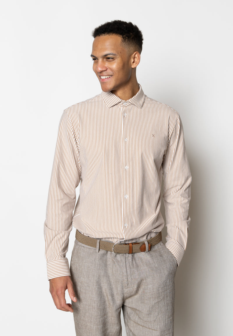 Clean Cut Copenhagen Clean formal striped shirt Skjorte L/S Warm Sand/White striped