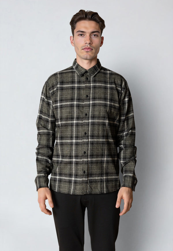 Clean Cut Copenhagen DYLAN CHECKED FLANNEL SHIRT Skjorte L/S Army/Black 01