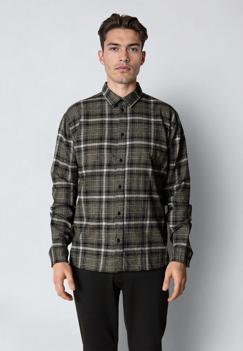 Clean Cut Copenhagen DYLAN CHECKED FLANNEL SHIRT Skjorte L/S Army/Black 01
