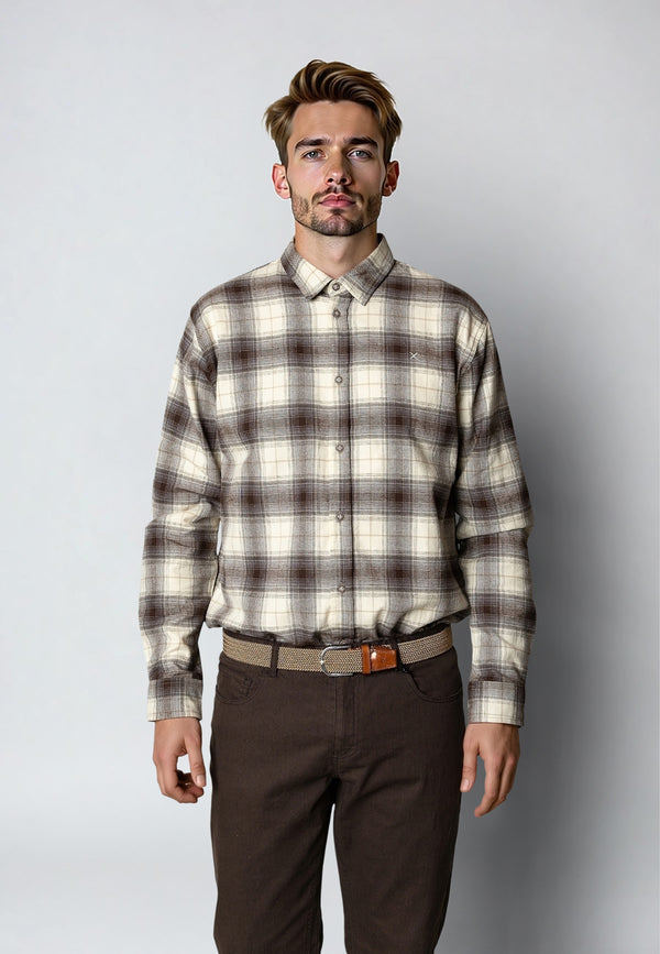Clean Cut Copenhagen DYLAN CHECKED FLANNEL SHIRT Skjorte L/S Ecru/Brown 06