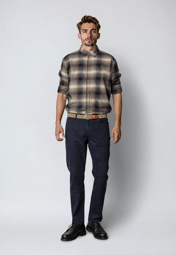 Clean Cut Copenhagen DYLAN CHECKED FLANNEL SHIRT Skjorte L/S Ecru/Navy 08