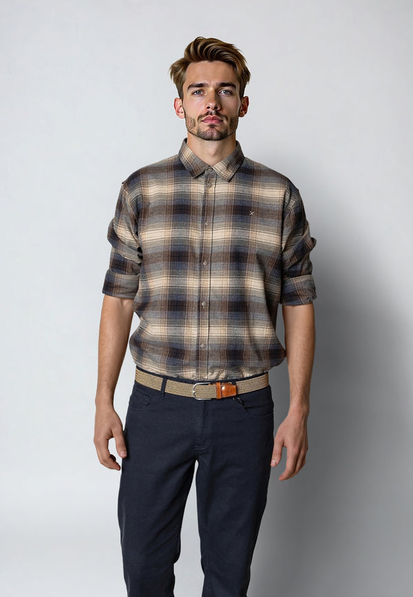 Clean Cut Copenhagen DYLAN CHECKED FLANNEL SHIRT Skjorte L/S Ecru/Navy 08