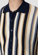 Clean Cut Copenhagen Daniel knitted shirt Skjorte S/S Ecru/Blue striped