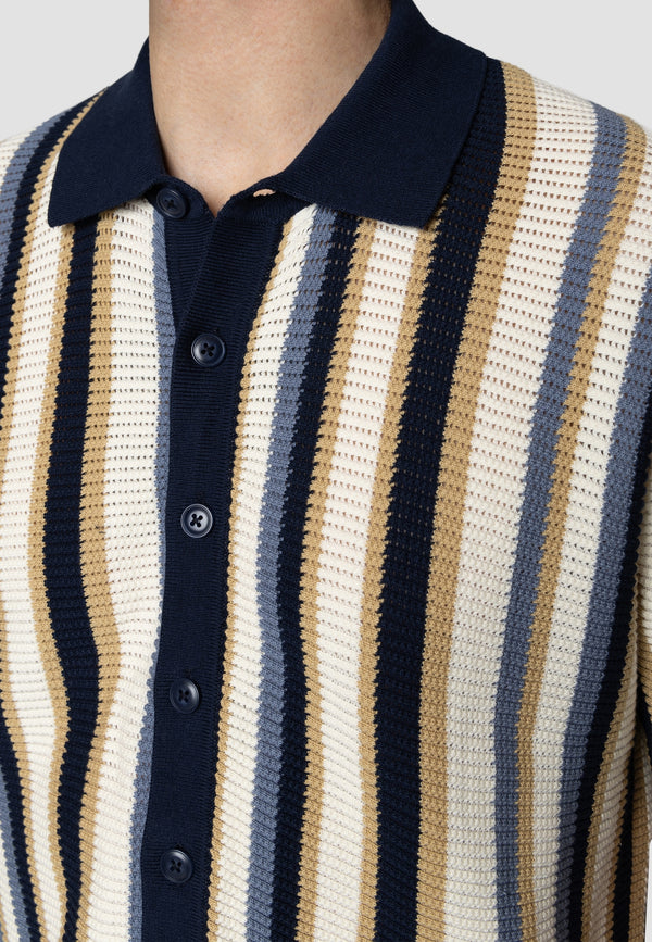 Clean Cut Copenhagen Daniel knitted shirt Skjorte S/S Ecru/Blue striped