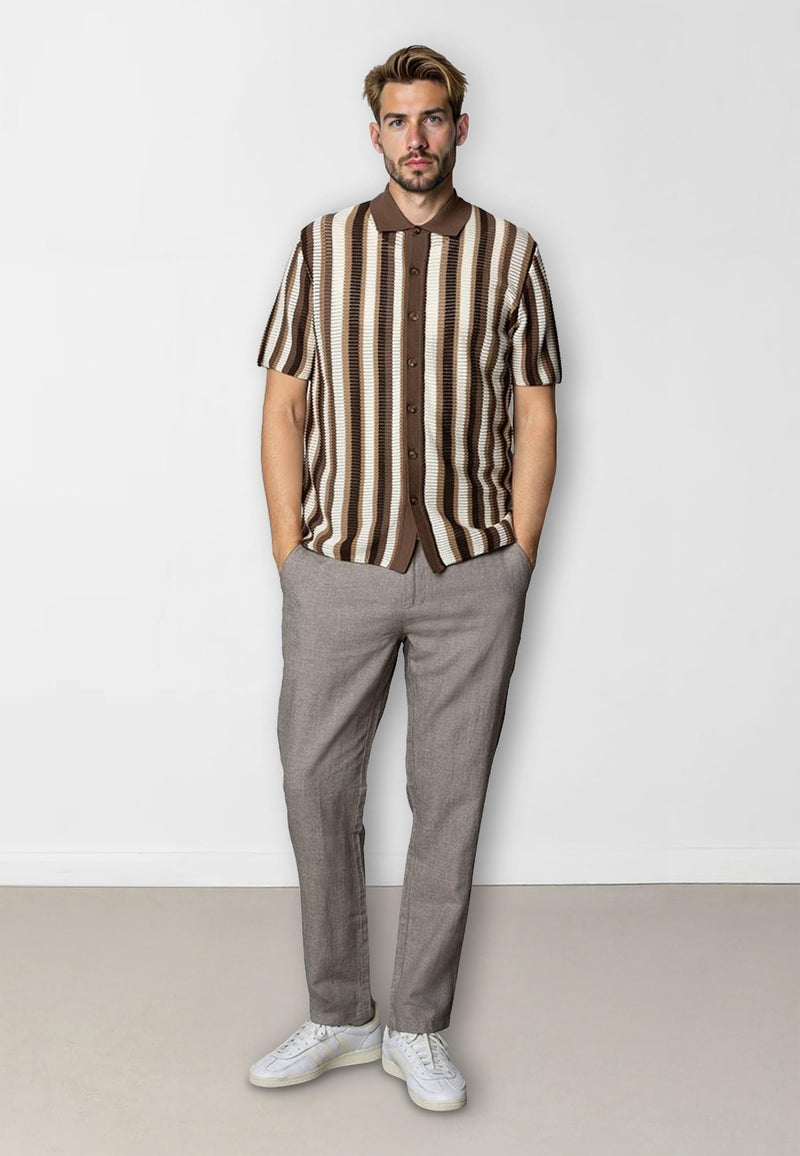 Clean Cut Copenhagen Daniel knitted shirt Skjorte S/S Ecru/brown stipe