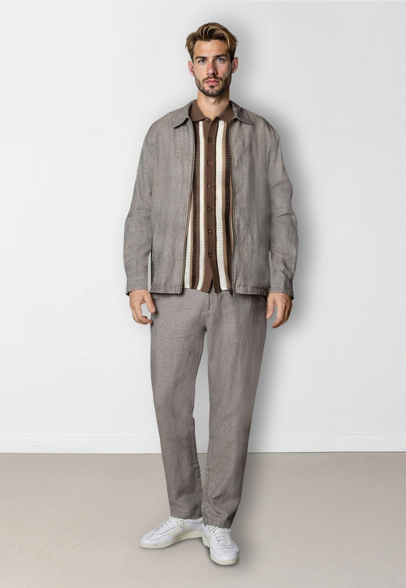 Clean Cut Copenhagen Daniel knitted shirt Skjorte S/S Ecru/brown stipe