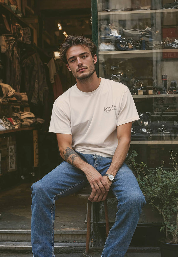 Clean Cut Copenhagen GAINS EMBROIDERY T-SHIRT T-shirts S/S Ecru
