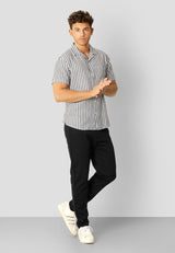Clean Cut Copenhagen Giles cotton/linen shirt Skjorte S/S Navy / Ecru