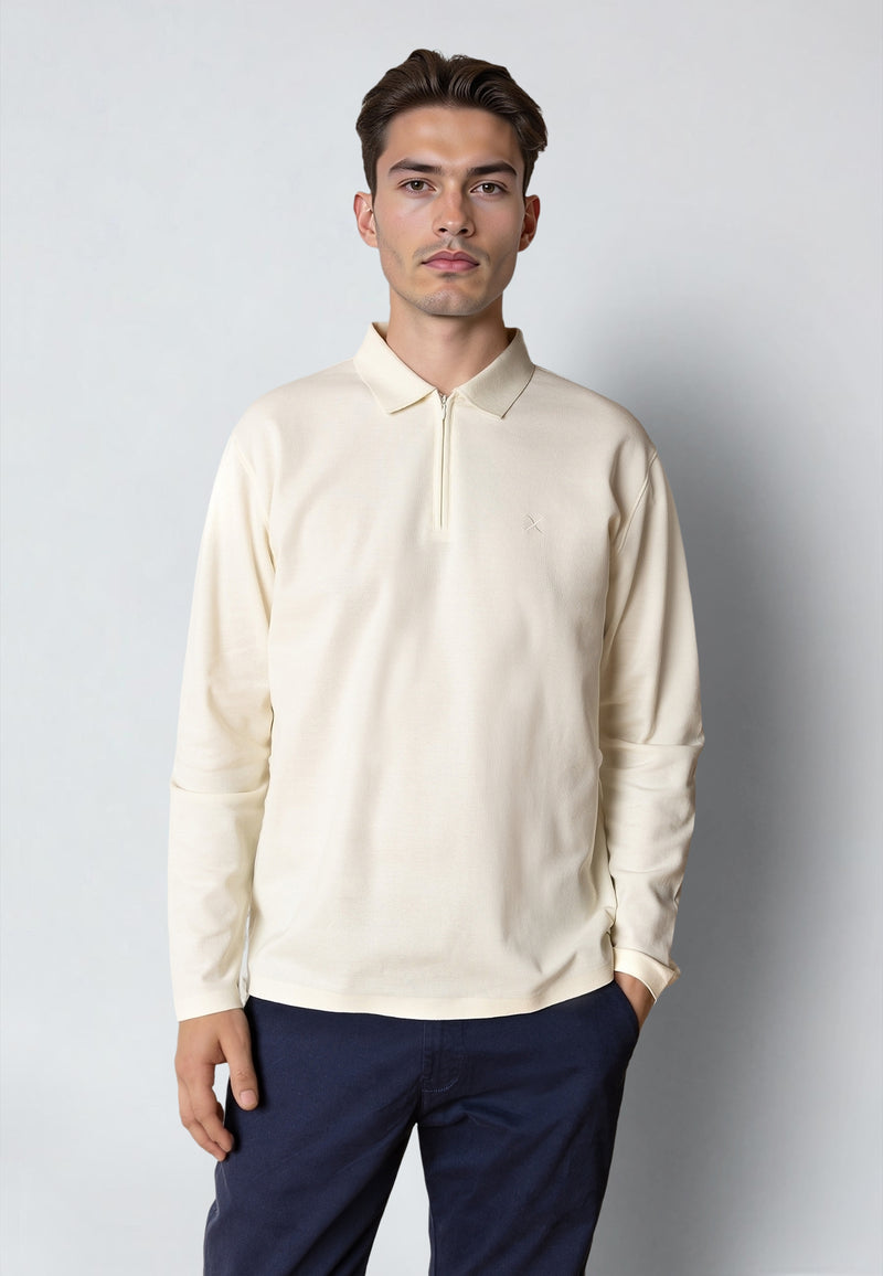 Clean Cut Copenhagen JOSS L/S POLO Polos Ecru