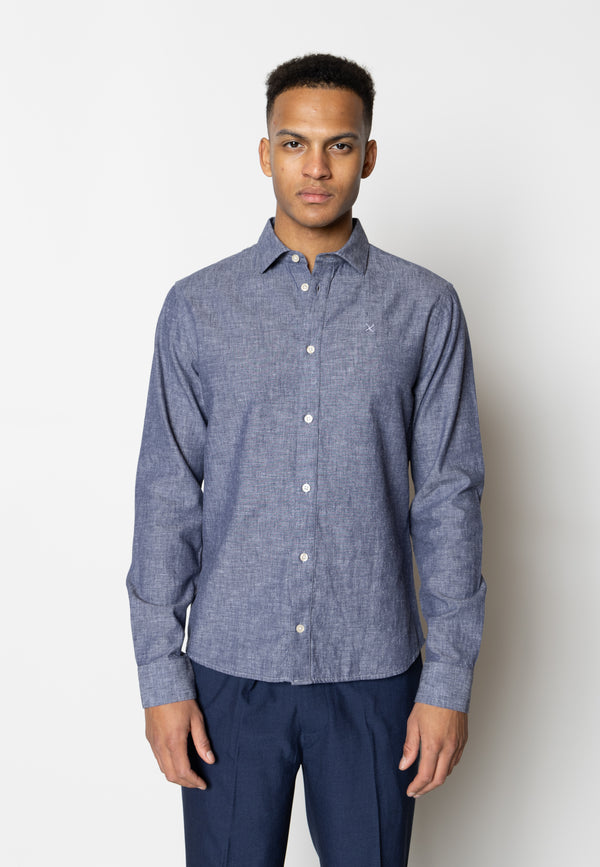 Clean Cut Copenhagen Jamie cotton/linen shirt Skjorte L/S Dark Blue Melange