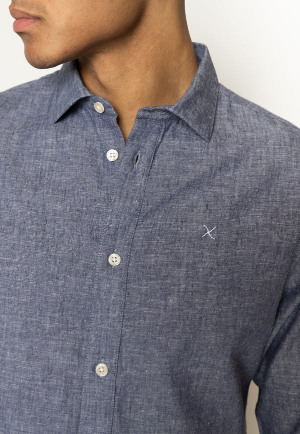 Clean Cut Copenhagen Jamie cotton/linen shirt Skjorte L/S Dark Blue Melange