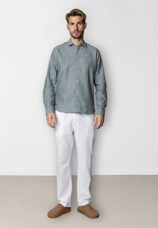 Clean Cut Copenhagen Jamie cotton/linen shirt Skjorte L/S Dark Green Melange