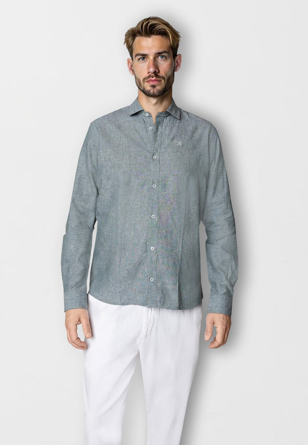 Clean Cut Copenhagen Jamie cotton/linen shirt Skjorte L/S Dark Green Melange
