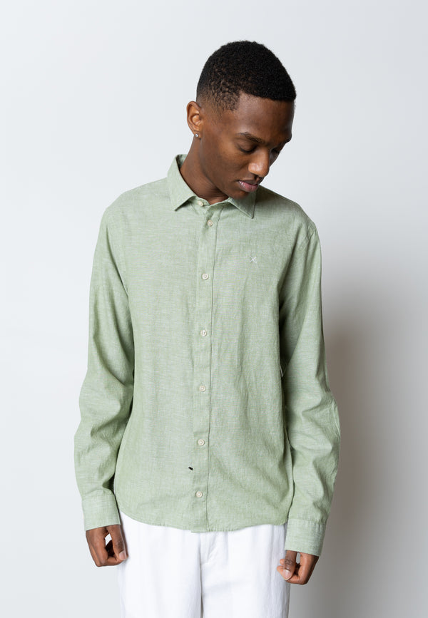 Clean Cut Copenhagen Jamie cotton/linen shirt Skjorte L/S Green Melange