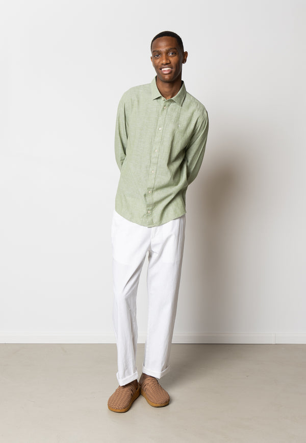 Clean Cut Copenhagen Jamie cotton/linen shirt Skjorte L/S Green Melange