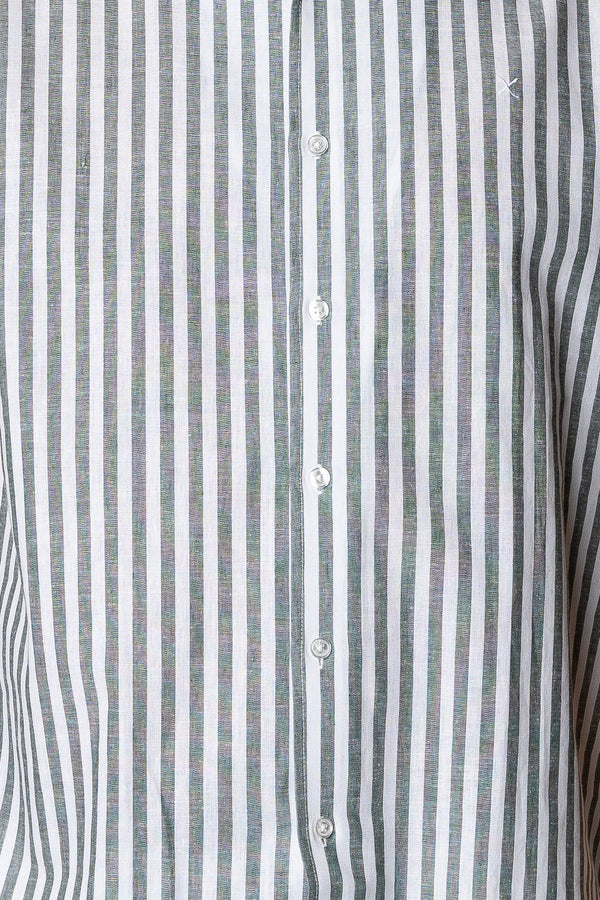 Clean Cut Copenhagen Jamie cotton/linen striped shirt Skjorte L/S Dark green/Ecru