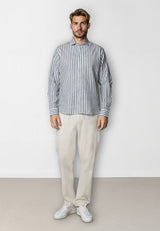 Clean Cut Copenhagen Jamie cotton/linen striped shirt Skjorte L/S Dark green/Ecru