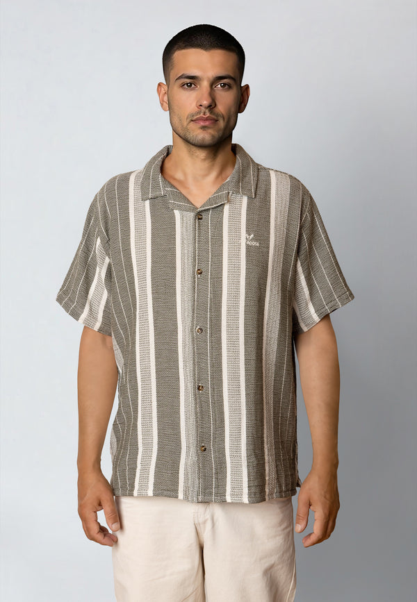 Fat Moose Leo shirt Skjorte S/S Dusty Green/Off White striped