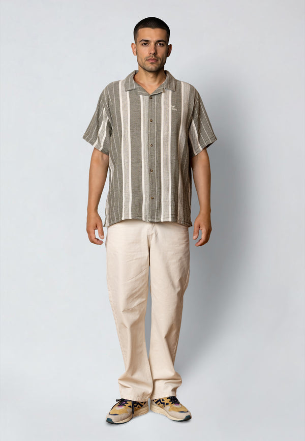 Fat Moose Leo shirt Skjorte S/S Dusty Green/Off White striped