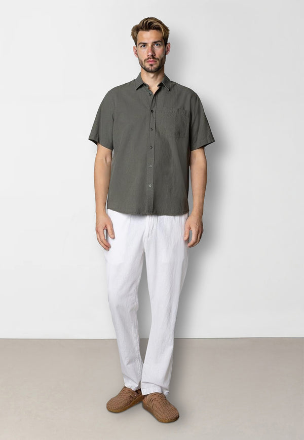 Clean Cut Copenhagen Luca cotton/linen S/S shirt Skjorte S/S Army
