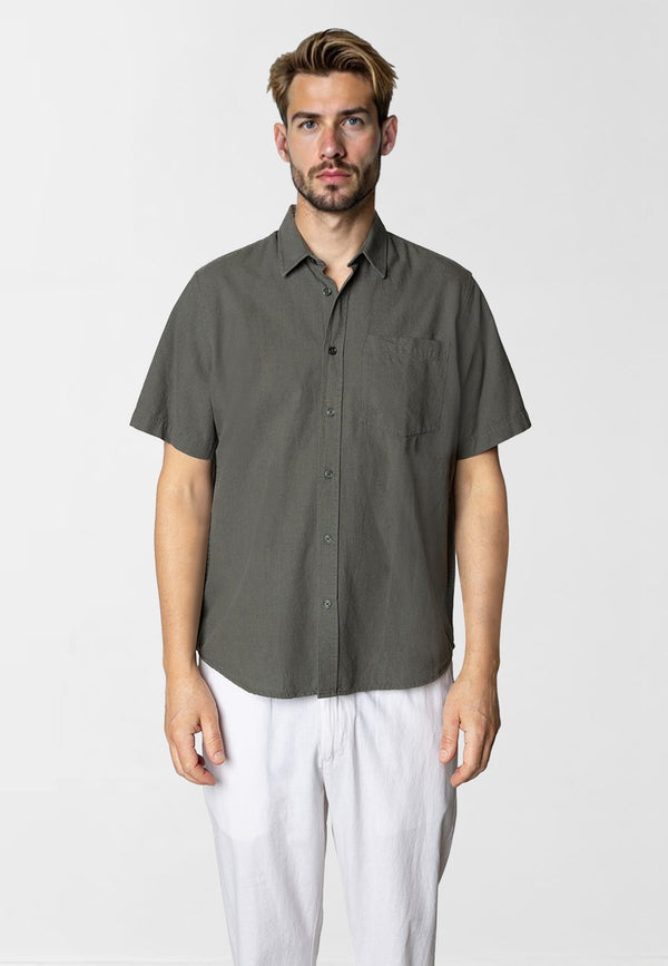 Clean Cut Copenhagen Luca cotton/linen S/S shirt Skjorte S/S Army