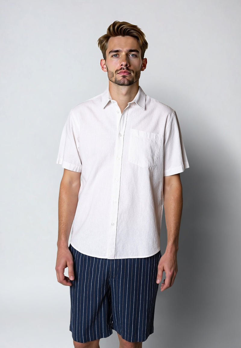 Clean Cut Copenhagen Luca cotton/linen S/S shirt Skjorte S/S Hvid