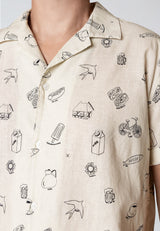 Clean Cut Copenhagen MAGNE PRINTED S/S SHIRT Skjorte S/S Ecru