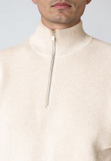 Clean Cut Copenhagen MARIO 1/2 ZIP KNITTED JUMPER Strik Ecru Melange