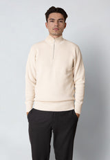 Clean Cut Copenhagen MARIO 1/2 ZIP KNITTED JUMPER Strik Ecru Melange