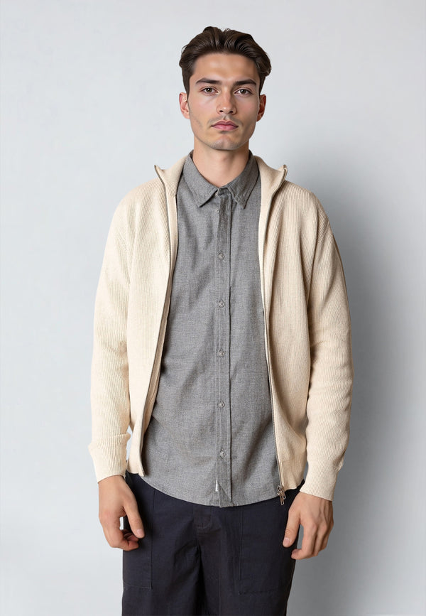 Clean Cut Copenhagen MARIO KNITTED ZIP CARDIGAN Strik Ecru Melange