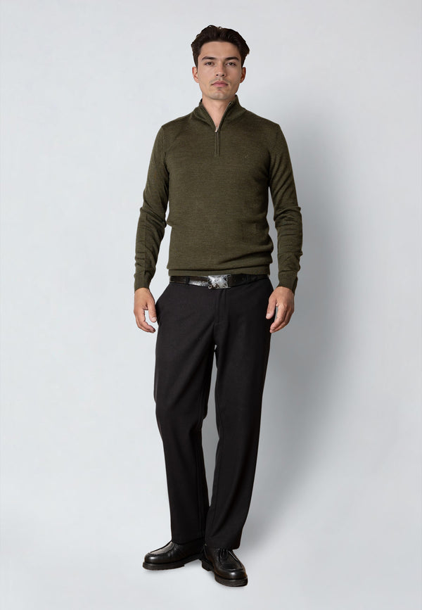 Clean Cut Copenhagen MERINO 1/2 ZIP JUMPER Strik Army Melange