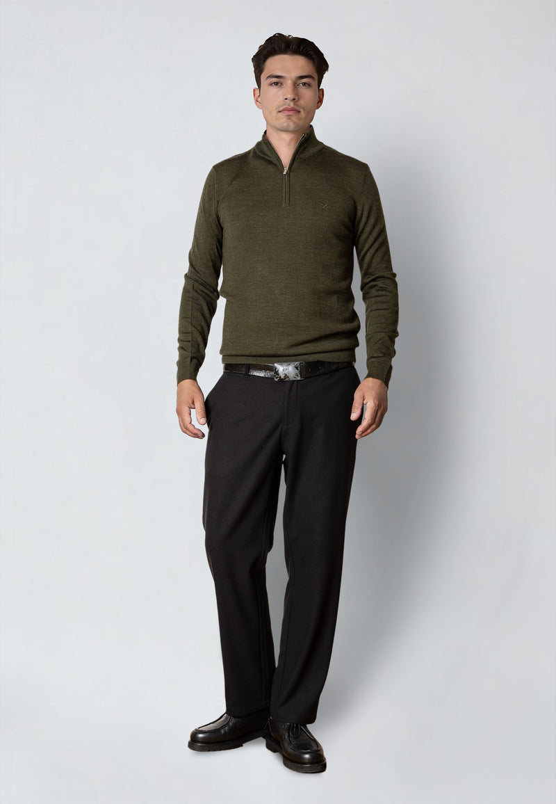 Clean Cut Copenhagen MERINO 1/2 ZIP JUMPER Strik Army Melange