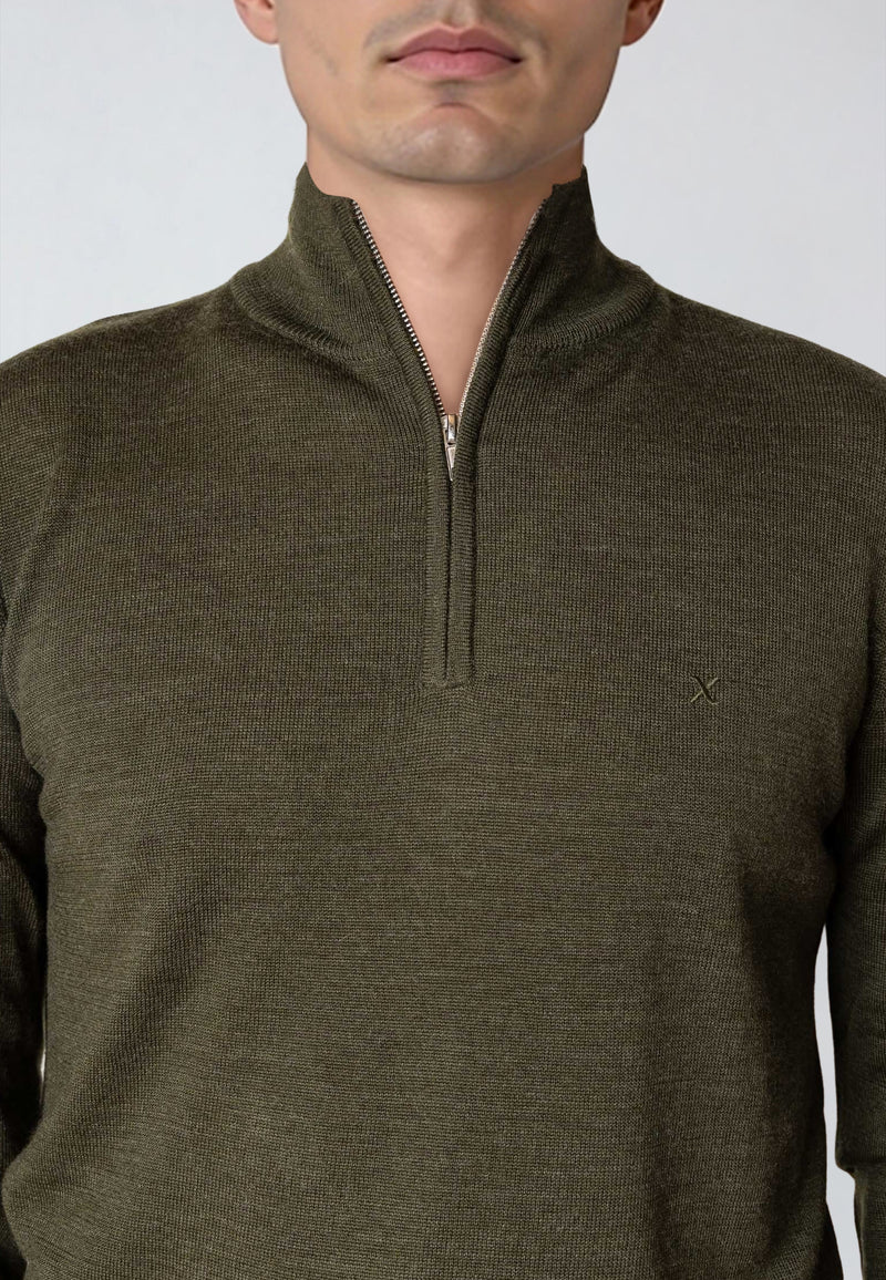 Clean Cut Copenhagen MERINO 1/2 ZIP JUMPER Strik Army Melange