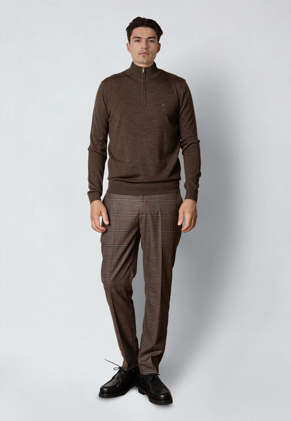 Clean Cut Copenhagen MERINO 1/2 ZIP JUMPER Strik Brun Melange