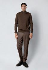 Clean Cut Copenhagen MERINO 1/2 ZIP JUMPER Strik Brun Melange