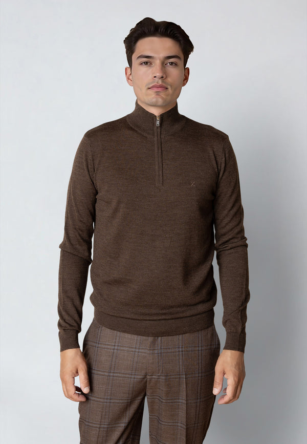 Clean Cut Copenhagen MERINO 1/2 ZIP JUMPER Strik Brun Melange