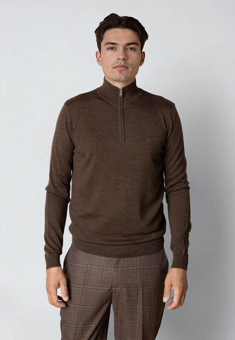 Clean Cut Copenhagen MERINO 1/2 ZIP JUMPER Strik Brun Melange