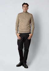 Clean Cut Copenhagen MERINO 1/2 ZIP JUMPER Strik Dark beige melange
