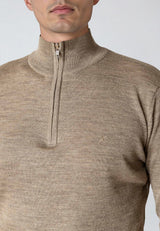 Clean Cut Copenhagen MERINO 1/2 ZIP JUMPER Strik Dark beige melange