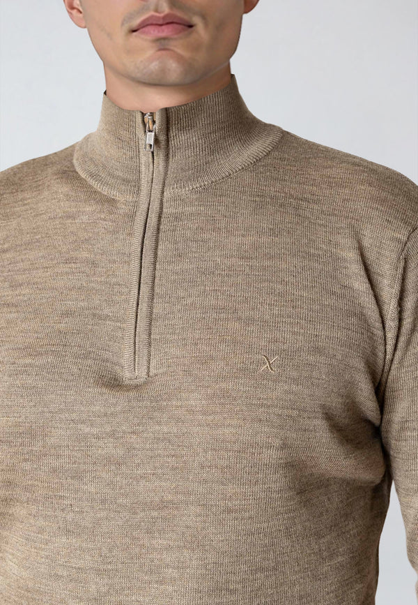 Clean Cut Copenhagen MERINO 1/2 ZIP JUMPER Strik Dark beige melange