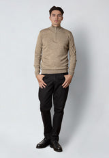 Clean Cut Copenhagen MERINO 1/2 ZIP JUMPER Strik Dark beige melange