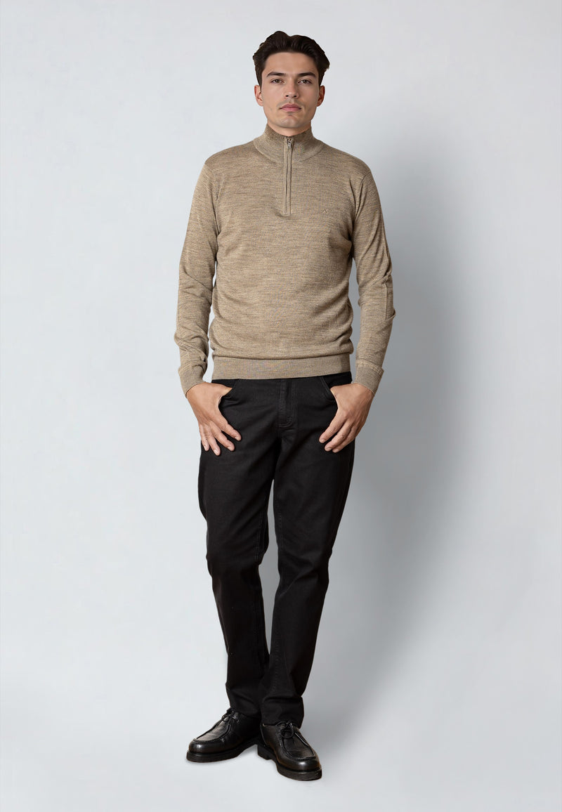 Clean Cut Copenhagen MERINO 1/2 ZIP JUMPER Strik Dark beige melange