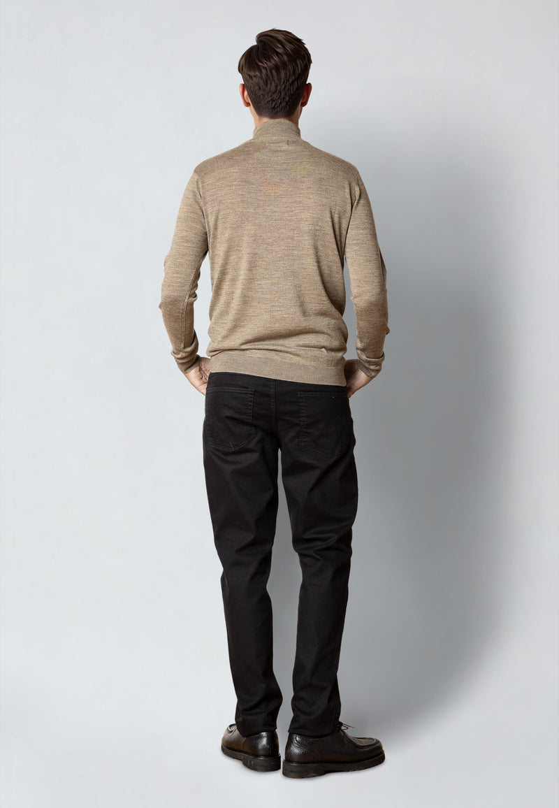 Clean Cut Copenhagen MERINO 1/2 ZIP JUMPER Strik Dark beige melange