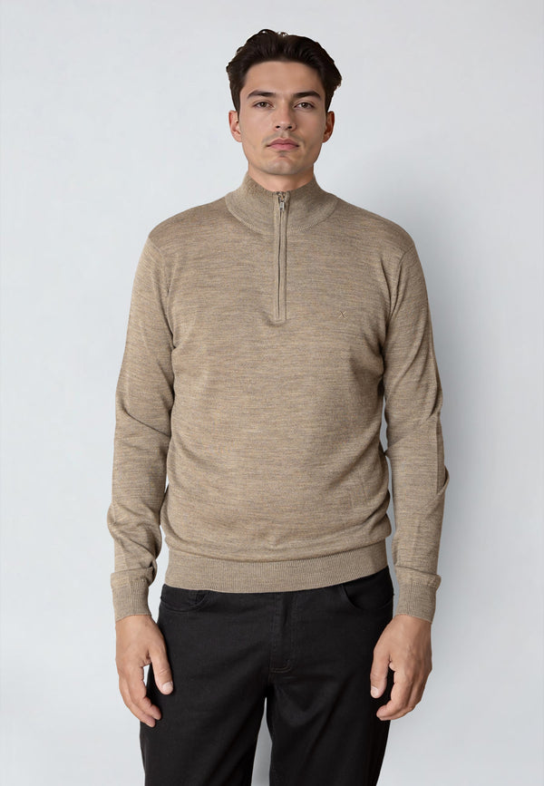 Clean Cut Copenhagen MERINO 1/2 ZIP JUMPER Strik Dark beige melange